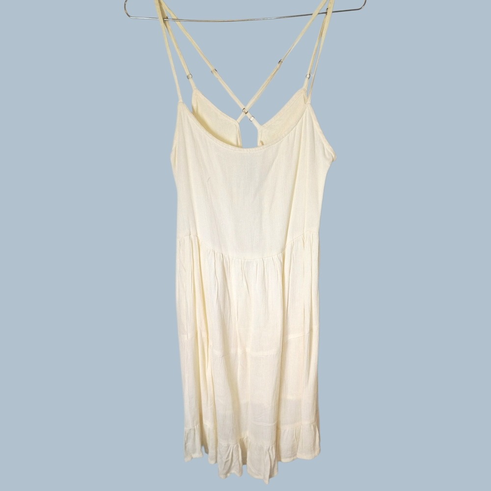 Beach by Exist Women Beige Crinkle Gauze Tiered Sun Dress Boho Medium